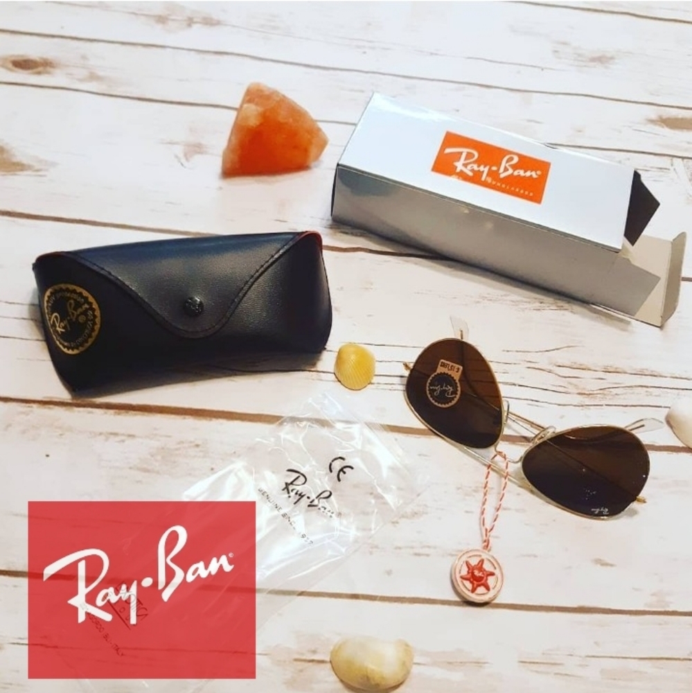 G-15 Rayban Gold & Brown Aviator Sunglasses NWT